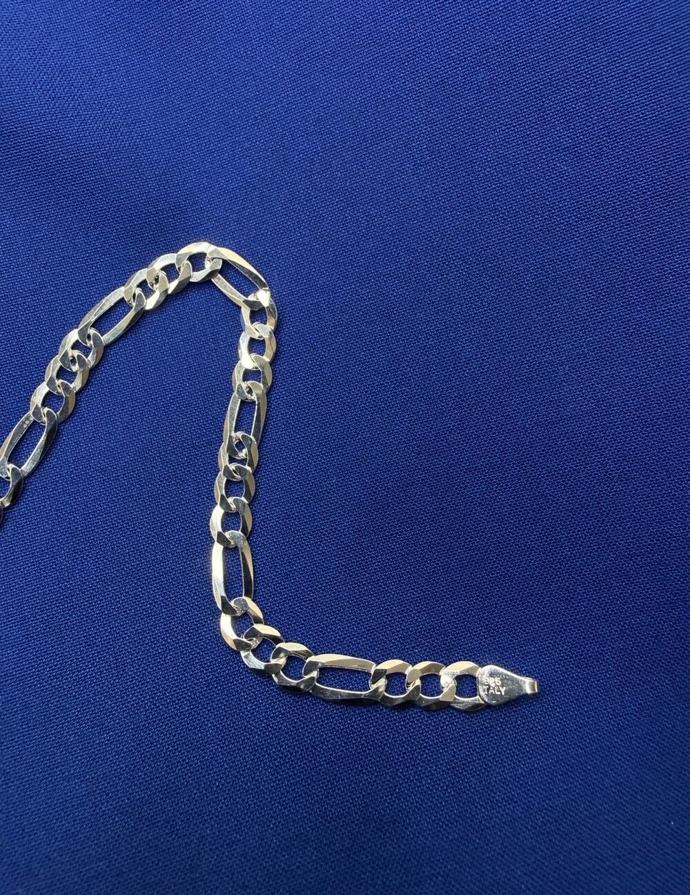 925 Italy Sterling Silver Flat Figaro Link Bracelet 4.1mm 8